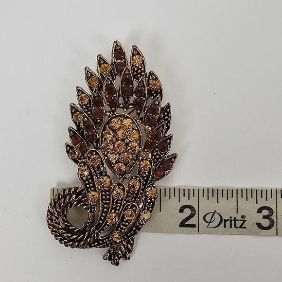 Vintage Yellow Brown Crystal Rhinestone Floral Big Brooch Pin Pendant Gold Tone‎ - Picture 8 of 13